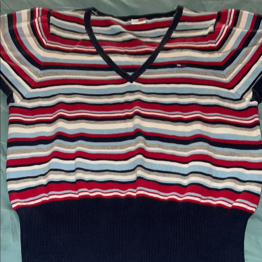 Striped V-Neck Sweater cute puller over size xl .